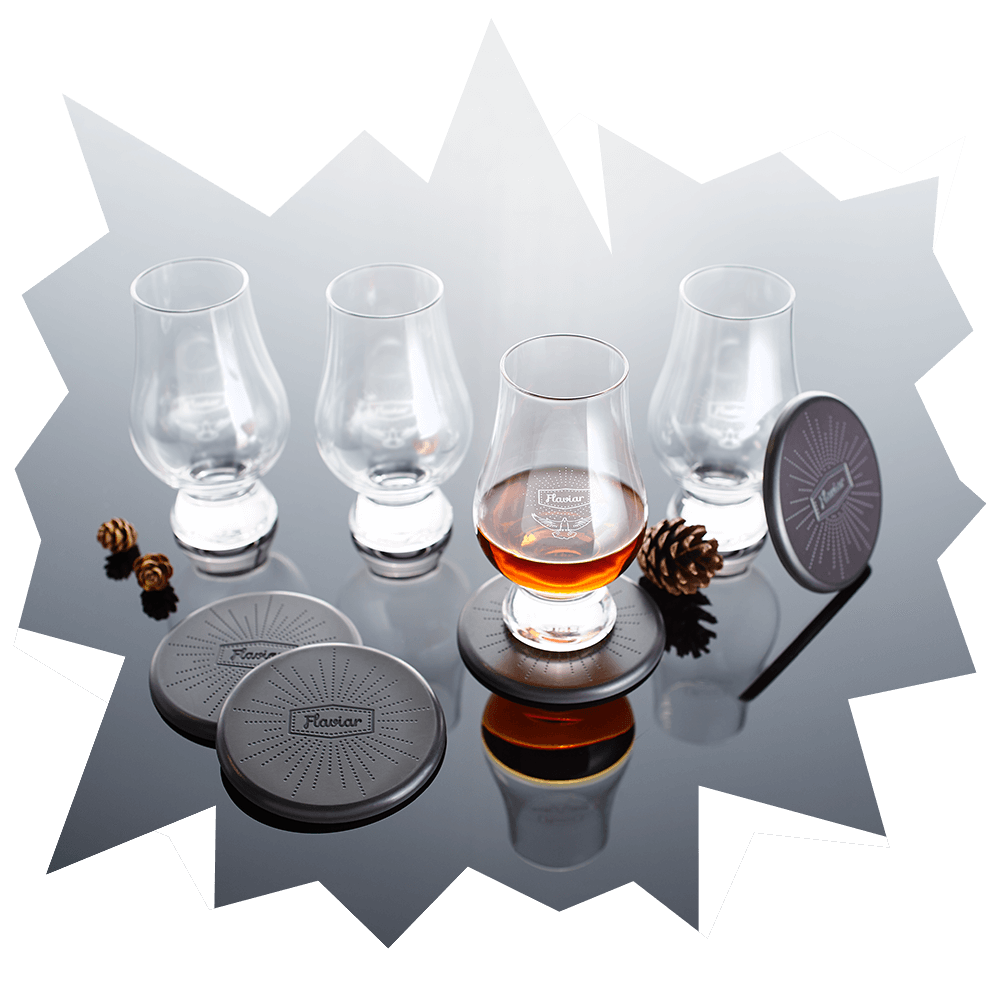 4 Flaviar Whisky Glasses & Coasters